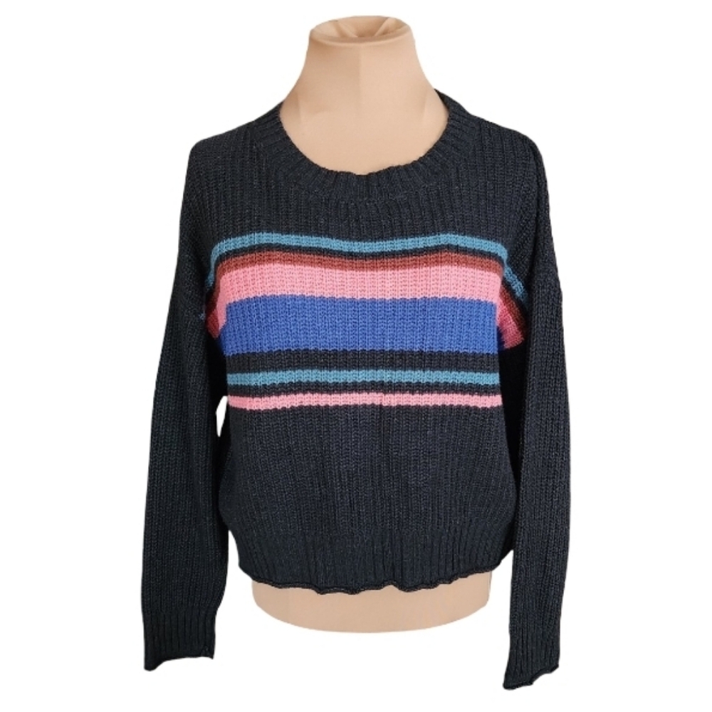 AMERICAN EAGLE Striped‎ Cozy Cropped Ribbed Knit Women's Charcoal XS